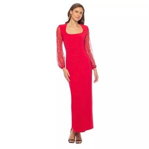 MARINA Red Ruched Cowl Neck Gown